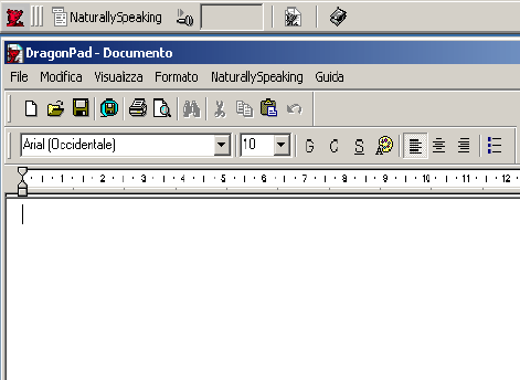 interfaccia di Dragon naturally-speaking